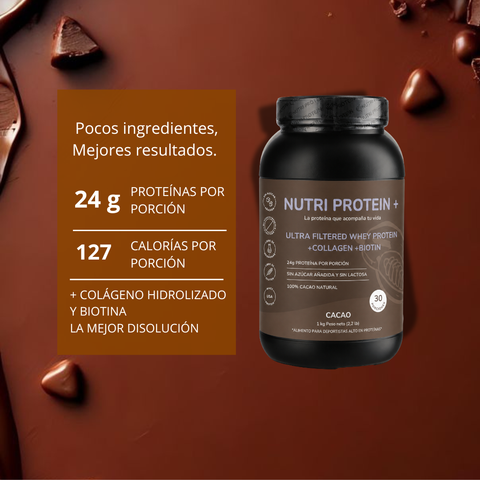NutriProtein+ Whey Cacao con Colágeno y Biotina 1kg